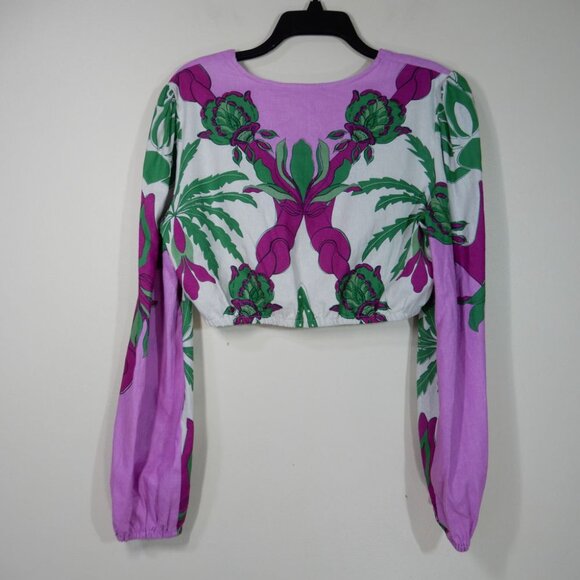 Caroline Constas Twist Front Crop Top & Midi Skirt SET L Linen Blend Floral NEW - Picture 7 of 14